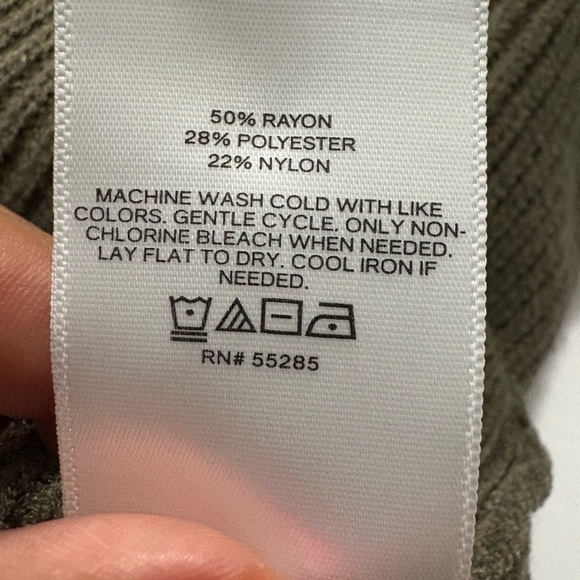 Express Olive Ribbed Knit Short Sleeve Sweater. Very Soft, Puff Sleeve. Stretchy - Picture 5 of 9